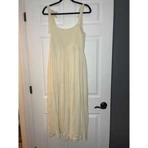 Hello Mia sleeveless tie strap Smocked A Line dress xl cream NWT